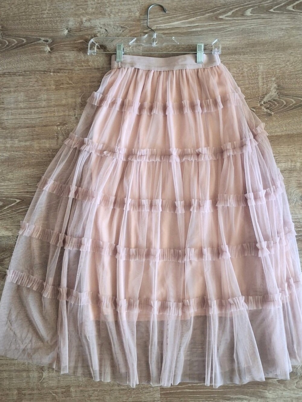 🌸 TABA Multi-Layered TIERED RUFFLED TULLE MIDI LIGHT PINK (Med/Large) Skirt - Picture 3 of 4